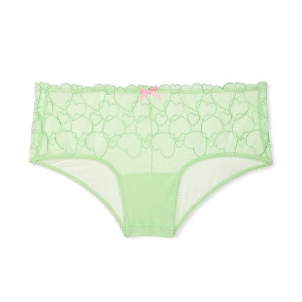 PINK Victoria's Secret Wink Cheeky Pale Petal Green Lace Panties Size M